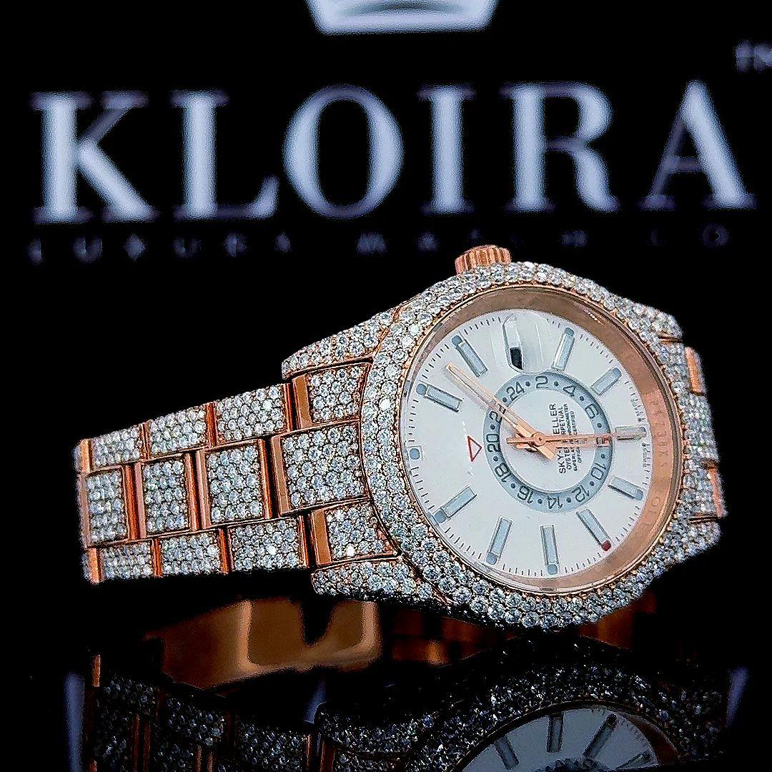 Rolex Watch Moissanite Diamonds Right Profile View