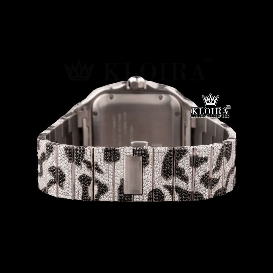 Roman Dial Black Camouflage Iced Out Strap Moissanite Watch Caseback View