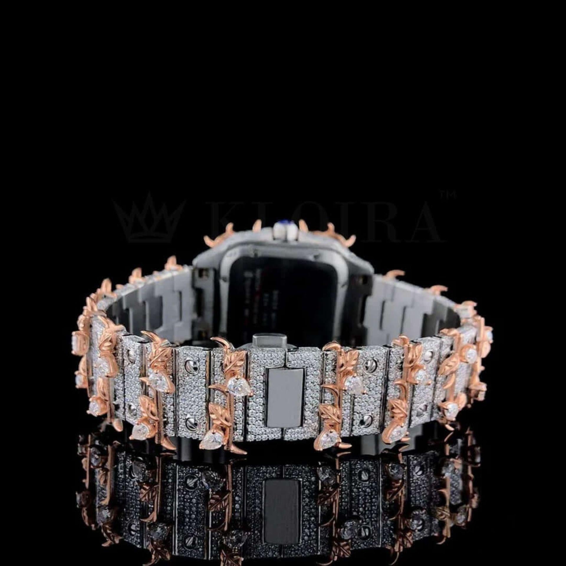 Roman Dial Thorn Bezel Two Tone Moissanite Diamond Watch Caseback View