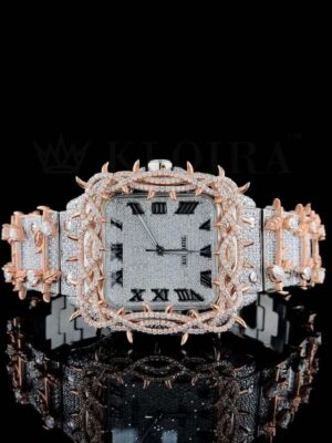 Roman Dial Thorn Bezel Two Tone Moissanite Diamond Watch