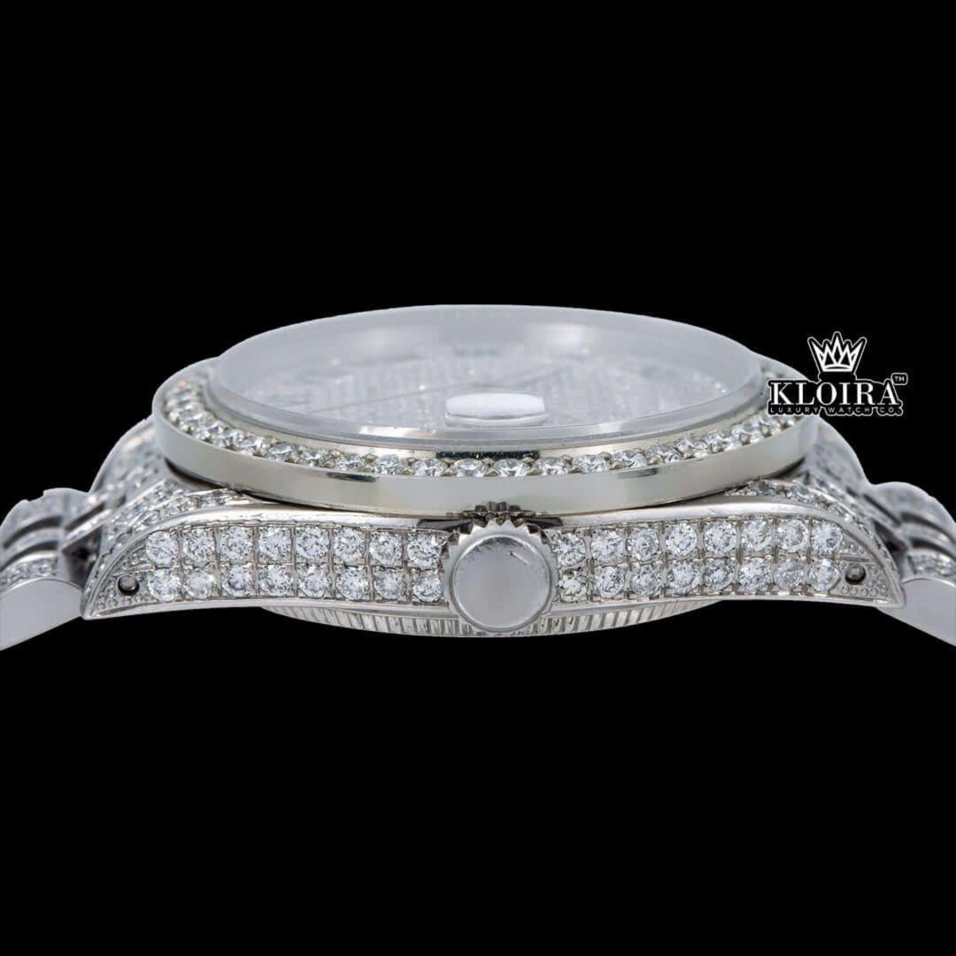 Roman Numeral Full Iced Out Silve Dial Moissanite Diamond Watch Crown View