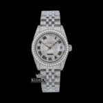 Roman Numeral Full Iced Out Silver Dial Moissanite Diamond Watch