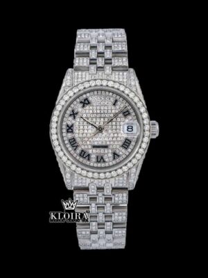 Roman Numeral Full Iced Out Silver Dial Moissanite Diamond Watch
