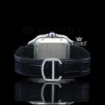 Roman Numerals Black Dial Black Leather Strap Moissanite Diamond Watch Caseback View