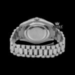 Roman Numerals Black Dial Day-Date Window Iced Out Moissanite Watch Caseback View