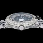 Roman Numerals Black Dial Diamond Link Strap Moissanite Watch Crown View
