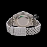 Roman Numerals Blue Dial Diamond Link Strap Fully Iced Out Moissanite Watch Caseback View