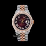 Roman Numerals Brown Dial Two Tone Iced Out Moissanite Watch