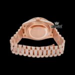 Roman Numerals Dial Day Date Display Rose Gold Iced Out Moissanite Watch Caseback View
