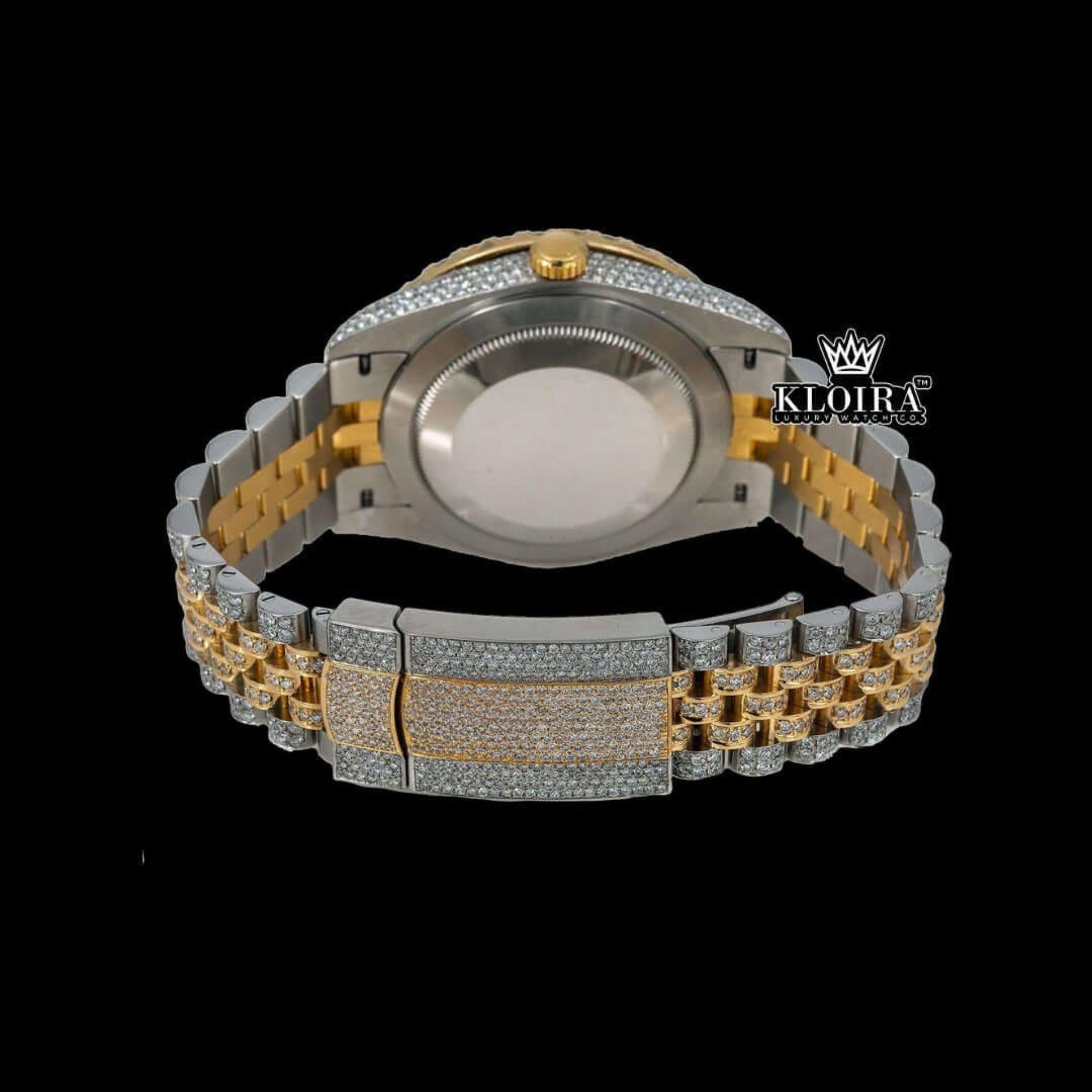 Roman Numerals Dial Diamond Bezel Two Tone Yellow Gold Moissanite Watch Caseback View