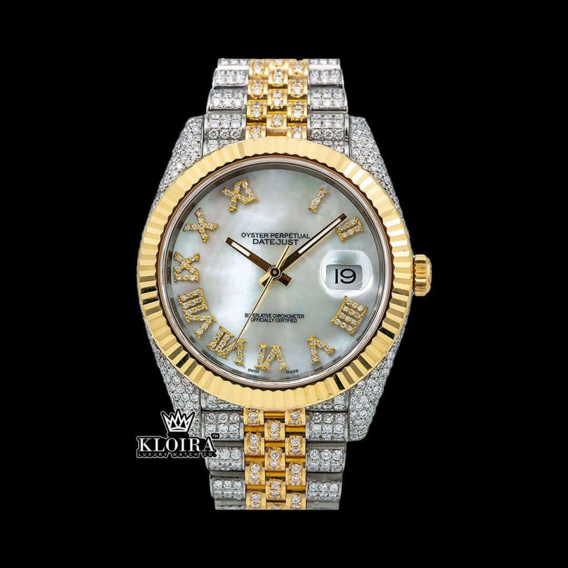 Bust Down Two Tone Yellow Gold Moissanite Watch Front View