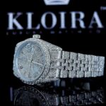 Roman Numerals Fully Iced Out White Dial Moissanite Diamond Watch Left Profile View