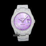 Roman Numerals Lavender Dial Full Iced Out Moissanite Watch