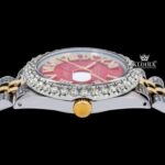 Roman Numerals Red Dial Diamond Bezel Two Tone Moissanite Watch Crown View