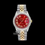 Roman Numerals Red Dial Diamond Bezel Two Tone Moissanite Watch