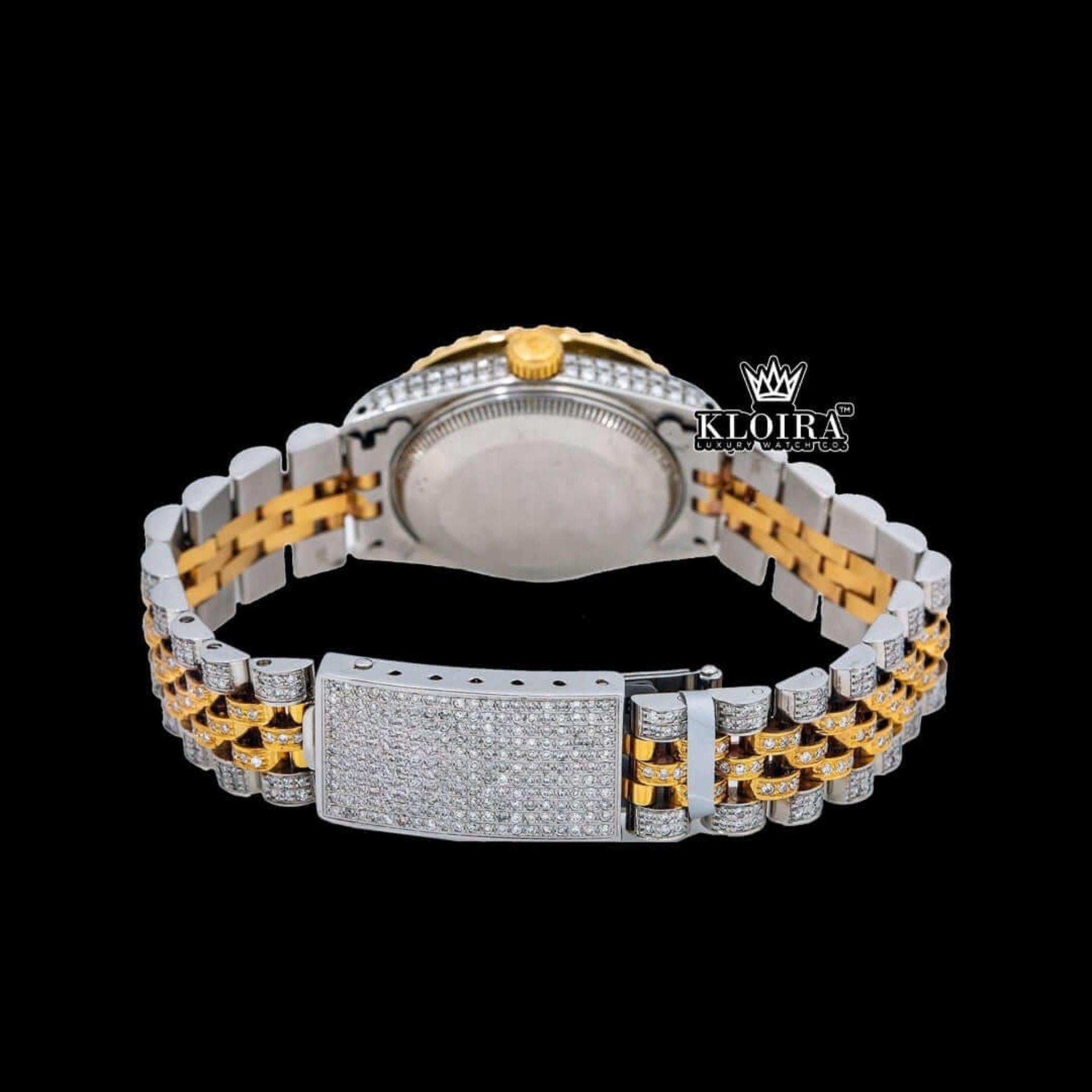 Roman Numerals Red Dial Two Tone Diamond Link Strap Moissanite Watch Caseback View