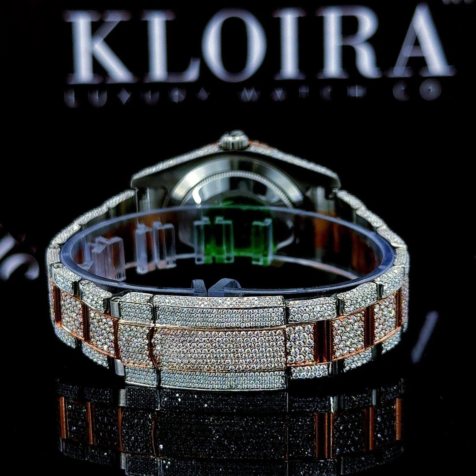 Roman Numerals Rose Gold Dial Two Tone Iced Out Moissanite Watch Bracelet View