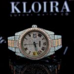Roman Numerals Rose Gold Dial Two Tone Iced Out Moissanite Watch
