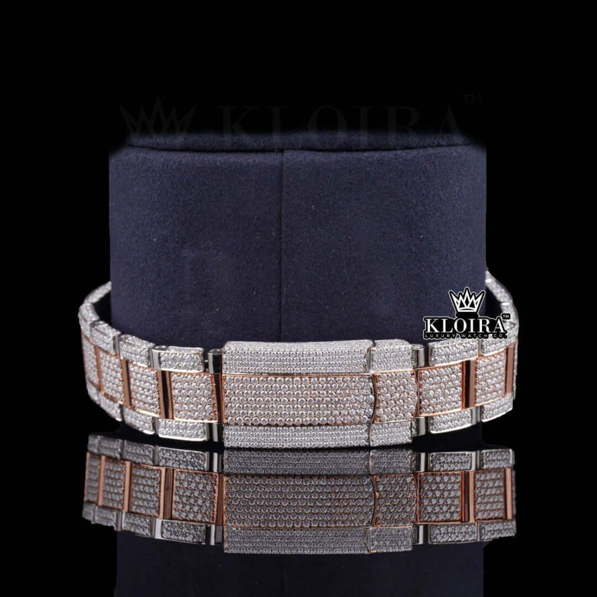Roman Numerals Rose Gold Dial Two Tone Moissanite Watch Bracelet View