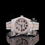 Roman Numerals Rose Gold Dial Two Tone Moissanite Watch