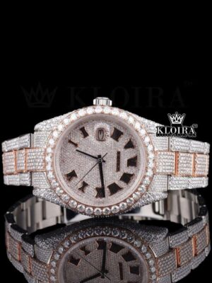 Roman Numerals Rose Gold Dial Two Tone Moissanite Watch