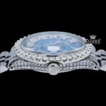 Roman Numerals Tiffany Blue Dial Diamond Link Strap Moissanite Watch Crown View