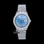 Roman Numerals Tiffany Blue Dial Diamond Link Strap Moissanite Watch