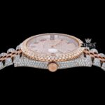 Roman Numerals Two Tone Rose Gold Dial Moissanite Diamond Watch Crown View