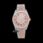 Roman Numerals Two Tone Rose Gold Dial Moissanite Diamond Watch