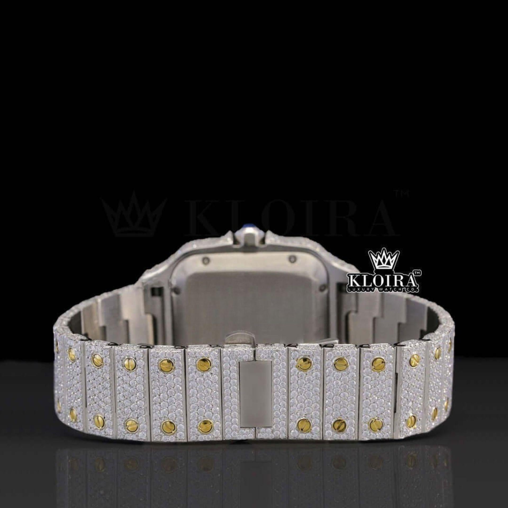 Roman Numerals Two Tone Yellow Dial Iced Out Moissanite Diamond Watch Caseback View