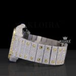 Roman Numerals Two Tone Yellow Dial Iced Out Moissanite Diamond Watch Left Side View