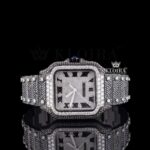 Roman Numerals White Dial Black Moissanite Diamond Watch