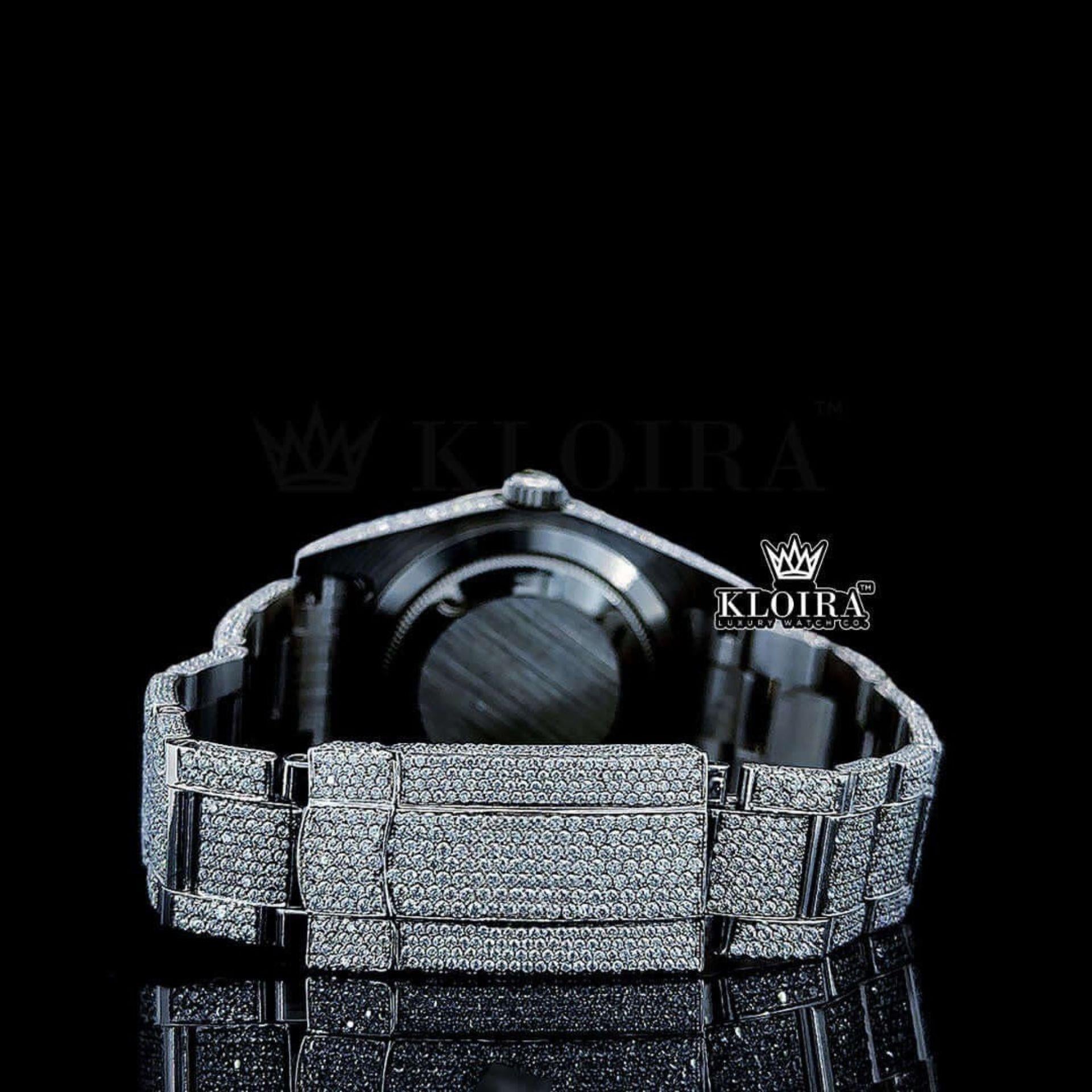 Roman Numerals White Dial Cushion Link Strap Moissanite Watch Caseback View