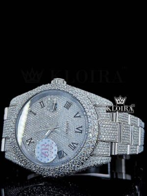 Roman Numerals White Dial Cushion Link Strap Moissanite Watch