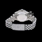Roman Numerals White Dial Date Display Full Iced Out Moissanite Watch Caseback View