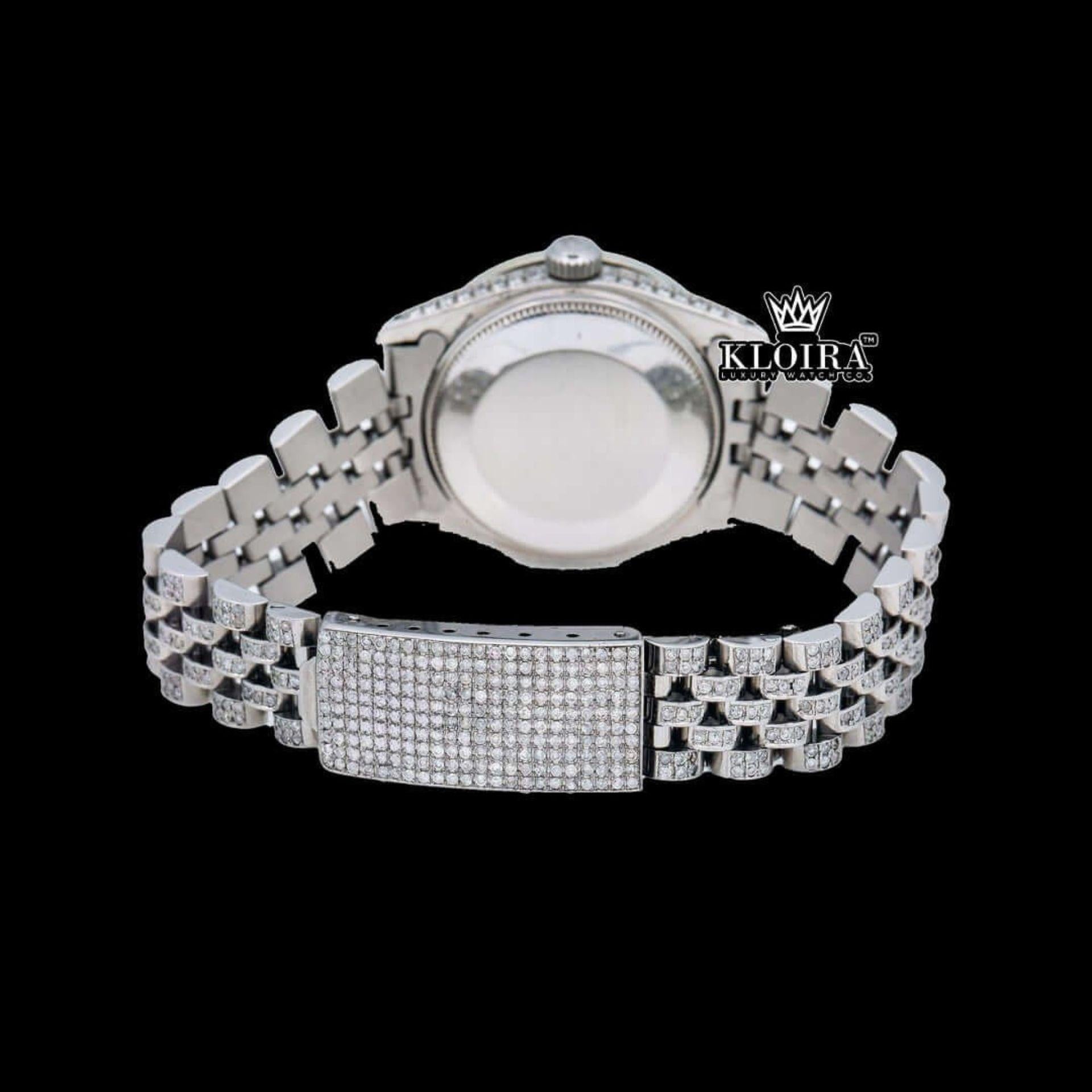 Roman Numerals White Dial Date Display Full Iced Out Moissanite Watch Caseback View