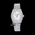 Roman Numerals White Dial Date Display Full Iced Out Moissanite Watch