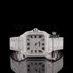 Roman Numerals White Dial Fully Iced Out Moissanite Diamond Watch