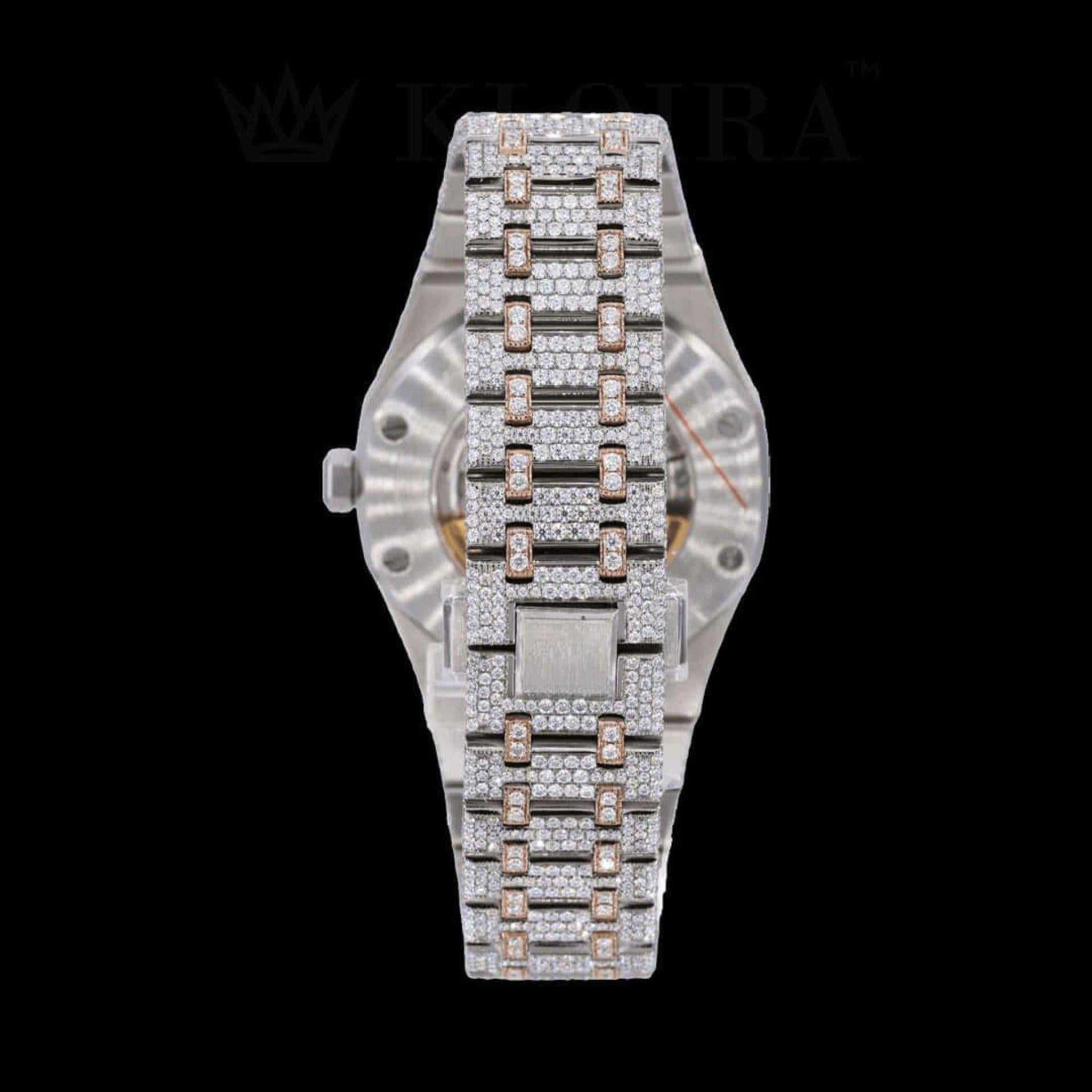 Rose Dial Two Tone AP Fully Iced Out Moissanite Diamond Watch Back Side View
