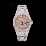 Rose Dial Two Tone AP Fully Iced Out Moissanite Diamond Watch