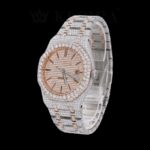 Rose Dial Two Tone AP Fully Iced Out Moissanite Diamond Watch Left Side Front View