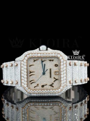 Rose Gold Arabic Numerals Two Tone Moissanite Diamond Watch