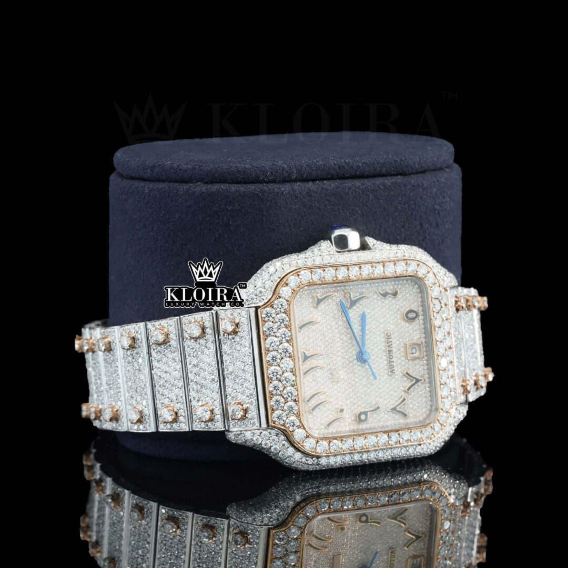 Rose Gold Arabic Numerals Two Tone Moissanite Diamond Watch Right Profile View