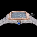 Rose Gold Bezel Blue Roman Dial Two Tone Moissanite Watch Crown View