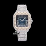 Rose Gold Bezel Blue Roman Dial Two Tone Moissanite Watch