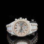 Rose Gold Dial AP Iced Out Two Tone Moissanite Diamond Chrono Watch