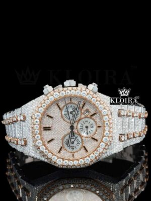 Rose Gold Dial AP Iced Out Two Tone Moissanite Diamond Chrono Watch