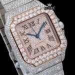 Rose Gold Dial Black Roman Numerals Two Tone Moissanite Watch Close Up Dial View
