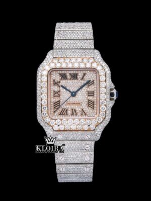 Rose Gold Dial Black Roman Numerals Two Tone Moissanite Watch