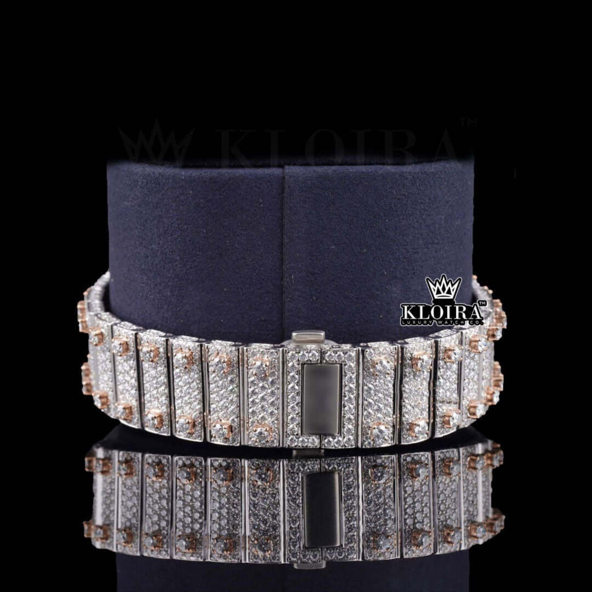 Rose Gold Dial Black Roman Numerals Two Tone Natural Diamond Watch Bracelet View